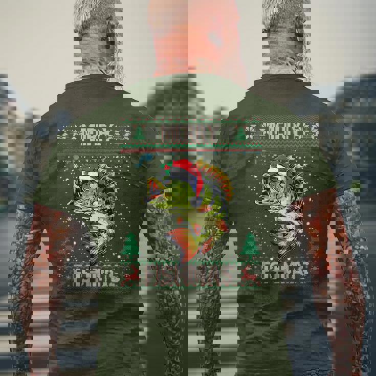 Ugly Fishing Christmas Bass Fish Apparel Merry Fishmas Men's T-shirt Back Print Gifts for Old Men