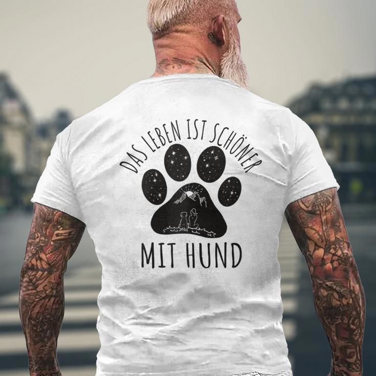 Das Leben Ist Schöner Mit Hund Gray T-Shirt mit Rückendruck Geschenke für alte Männer