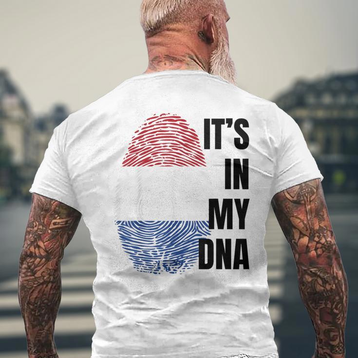 Dutch Flag Dna Fingerprint Holland Orange Orange T-Shirt mit Rückendruck Geschenke für alte Männer