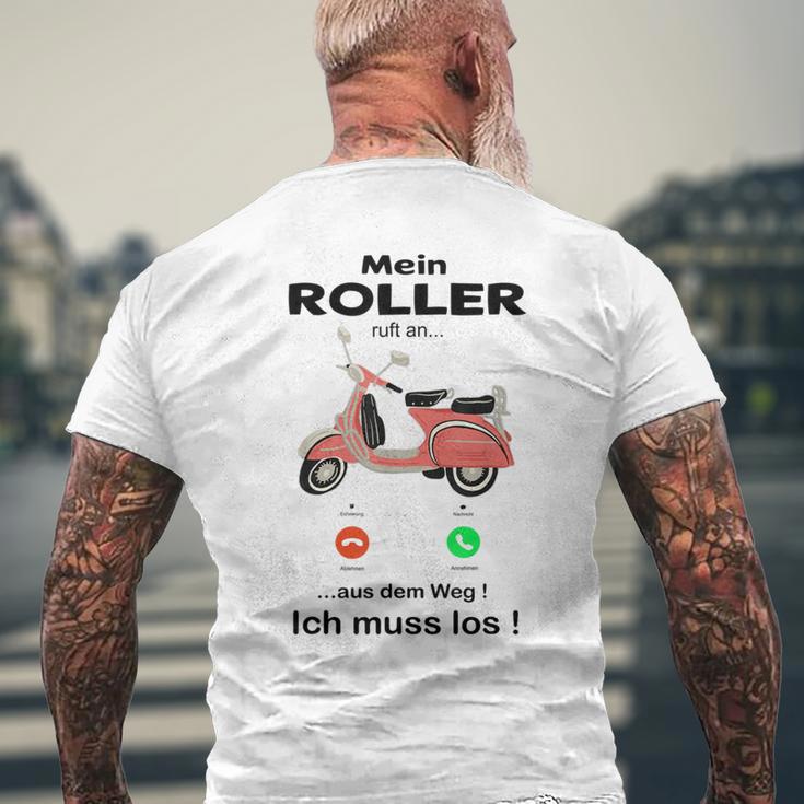 Mein Roller Ruft An Mofa Moped Retro Scooter Gray T-Shirt mit Rückendruck Geschenke für alte Männer