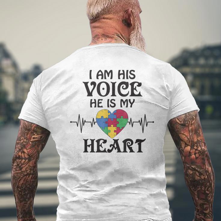 I Am Hisoice He Is My Heart Herzschlag Autism Awareness Son T-Shirt mit Rückendruck Geschenke für alte Männer