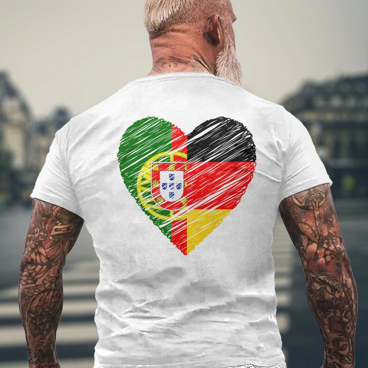 Portugal Germany Heart Germany Flag Portuguese Flag Heart Blue T-Shirt mit Rückendruck Geschenke für alte Männer