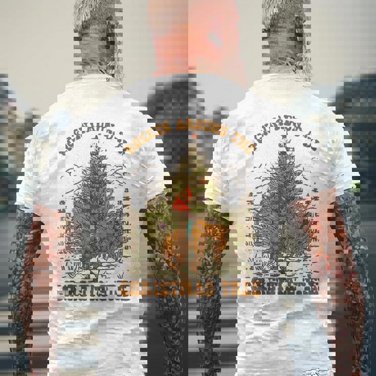 Retro Rockin Around The Christmas Tree Bronco Cowboy Rodeo Men's Back Print T-Shirt Gifts for Old Men