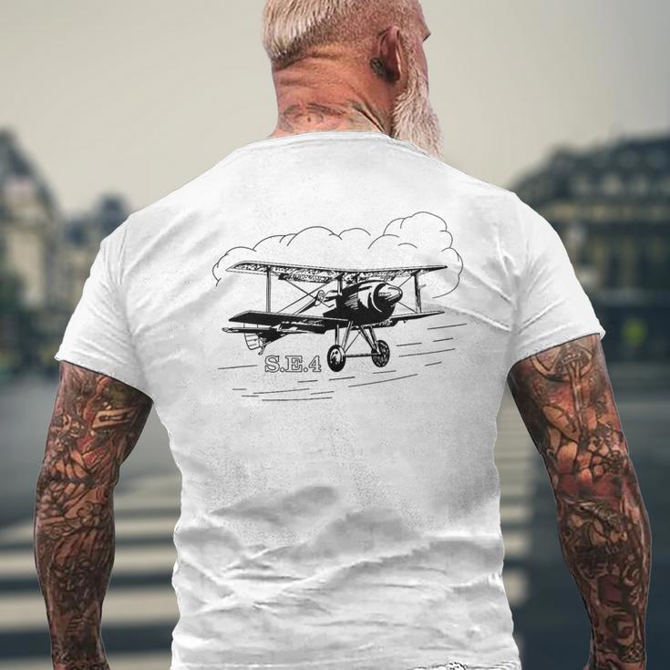 Se4 Britischer Doppeldecker Fliegende Wolken T-Shirt mit Rückendruck Geschenke für alte Männer