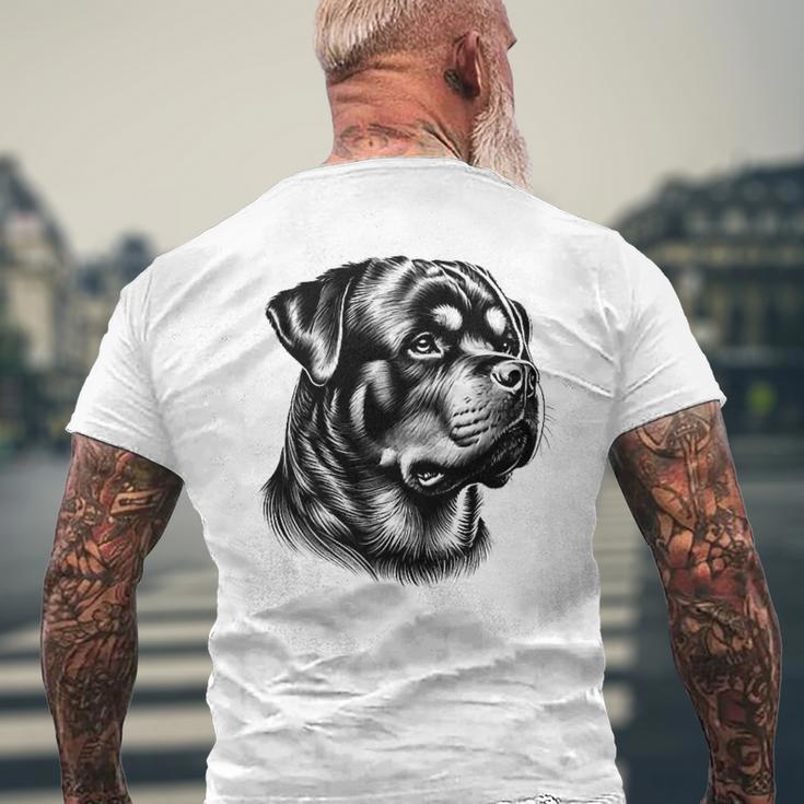 Stolzer Rottweiler Kopf Im Zeichenstil Auf Brust T-Shirt mit Rückendruck Geschenke für alte Männer