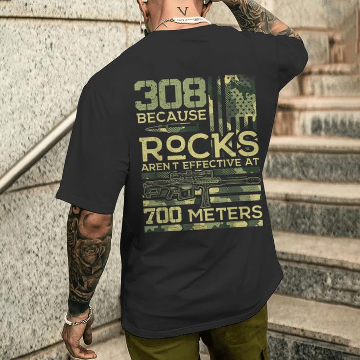 308 Weil Felsen Bei Der Jagd Auf Die Flagder Der Usaon Amerika Nicht Effektiv Sind T-Shirt mit Rückendruck Geschenke für Ihn