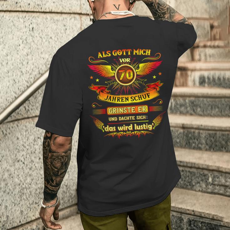 70Th Birthday Als Gott Michor 70 Jahre Schuf Grinste Er Grins T-Shirt mit Rückendruck Geschenke für Ihn