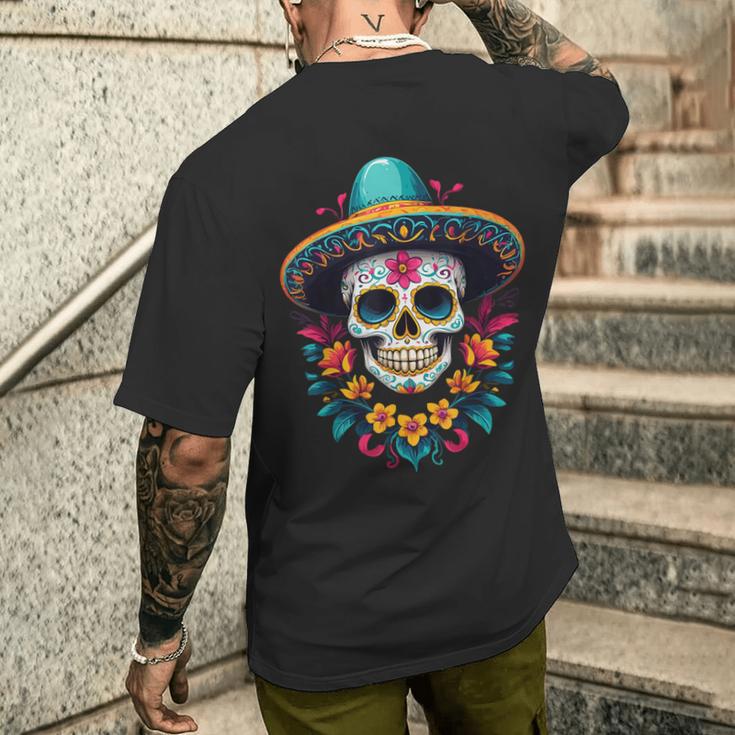 Aesthetic Mexico Dia De Muertos Skull T-Shirt mit Rückendruck Geschenke für Ihn