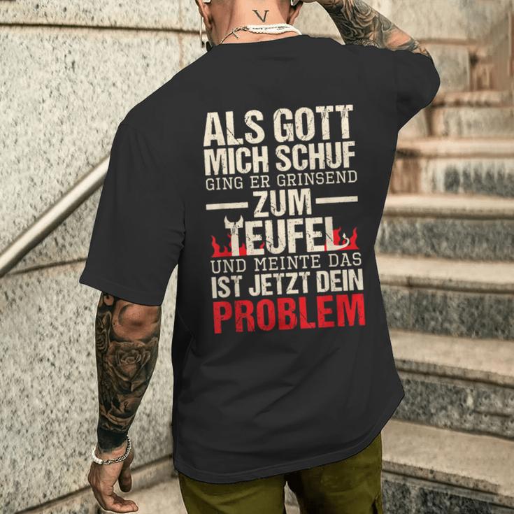 Als Gott Mich Schuf Ging Er Grinsend Zum Teufel German T-Shirt mit Rückendruck Geschenke für Ihn