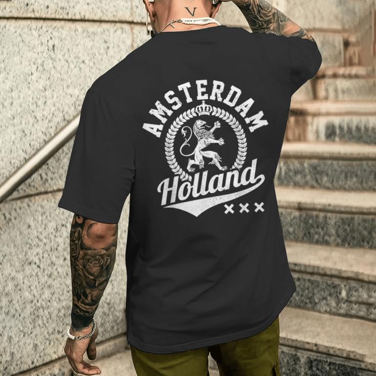 Amsterdam Holland Netherlands Crest Lion Souvenir T-Shirt mit Rückendruck Geschenke für Ihn