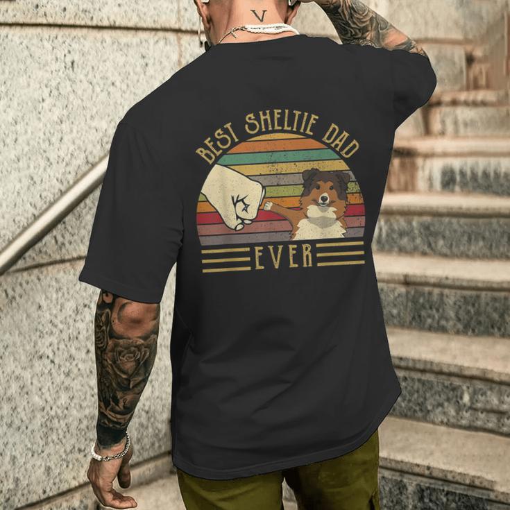 Best Sheltie Dad Ever Retrointage Sunset T-Shirt mit Rückendruck Geschenke für Ihn