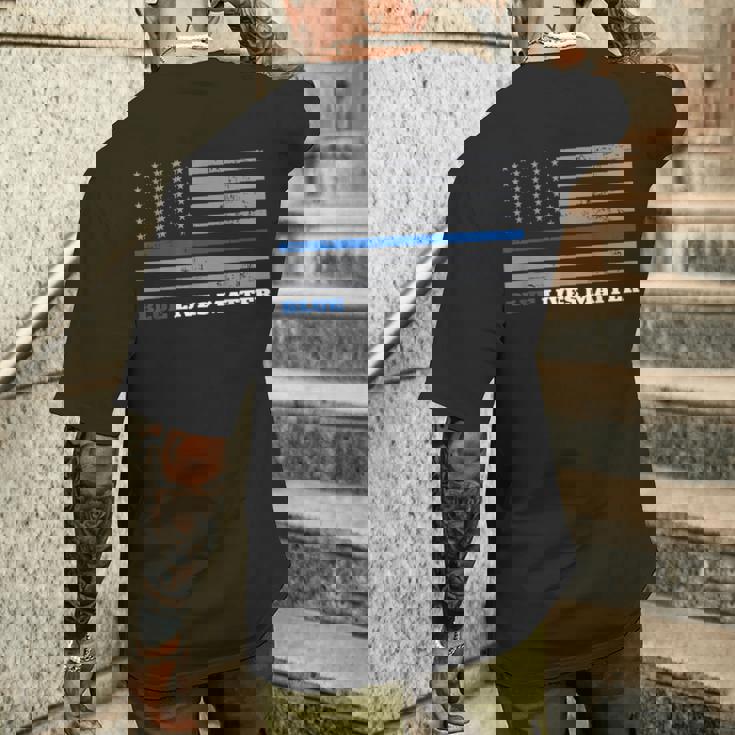 Blue Lives Matter Con Bandiera Americana Sottile Blu T-shirt da uomo con stampa posteriore Regalos para él