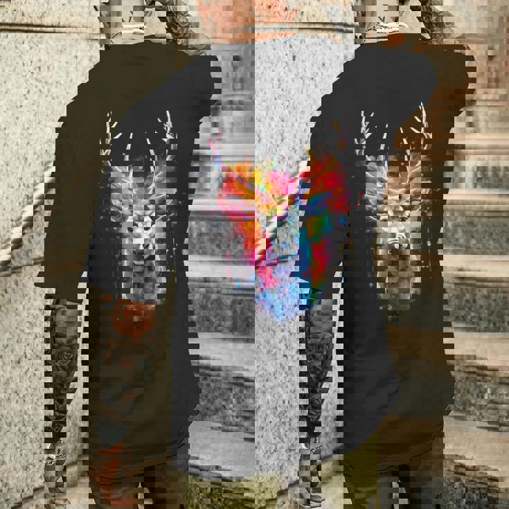 Cervo Colorato Motivo Animale Illustrazione Cervo T-shirt da uomo con stampa posteriore Regalos para él
