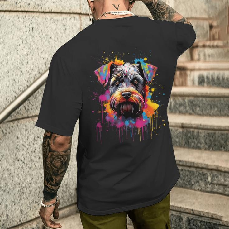 Colourful Miniature Schnauzer Dog T-Shirt mit Rückendruck Geschenke für Ihn