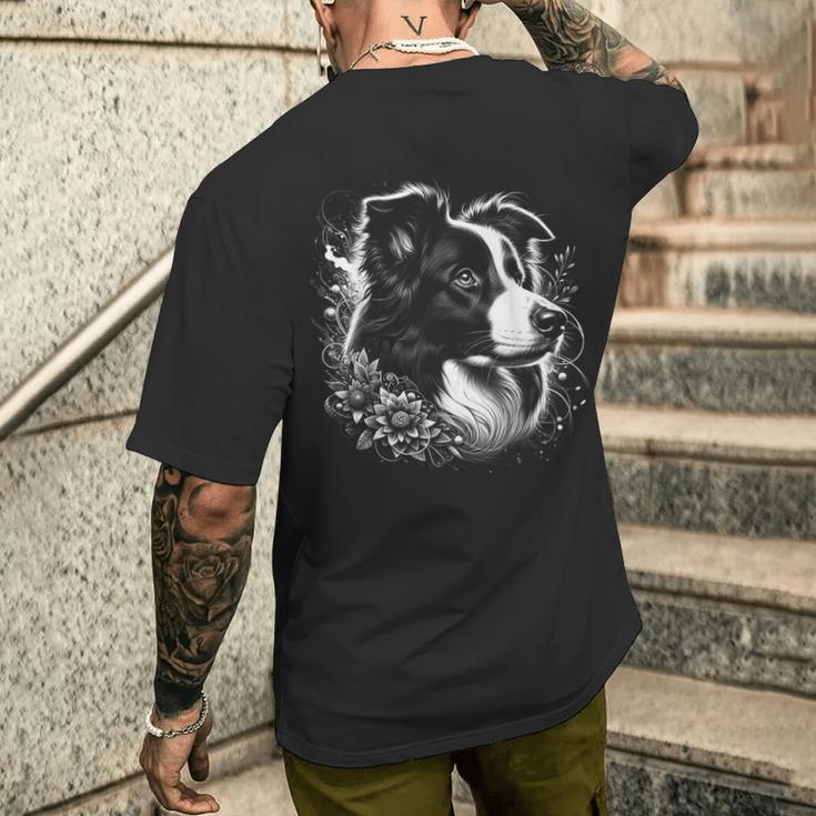 Cool Border Collie Artistic Portrait T-Shirt mit Rückendruck Geschenke für Ihn