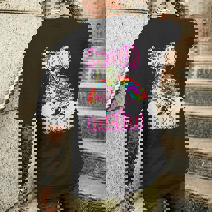 Craft Carino Grim Reaper Kawaii Cavalca Un Unicorno T-shirt da uomo con stampa posteriore Regalos para él