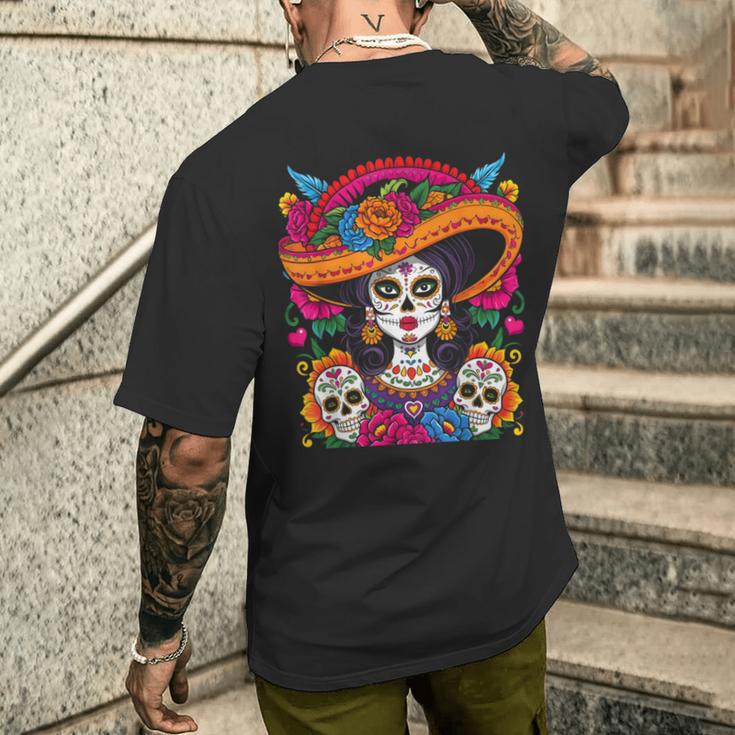 De Los Muertos La Catrina Sugar Skull T-Shirt mit Rückendruck Geschenke für Ihn