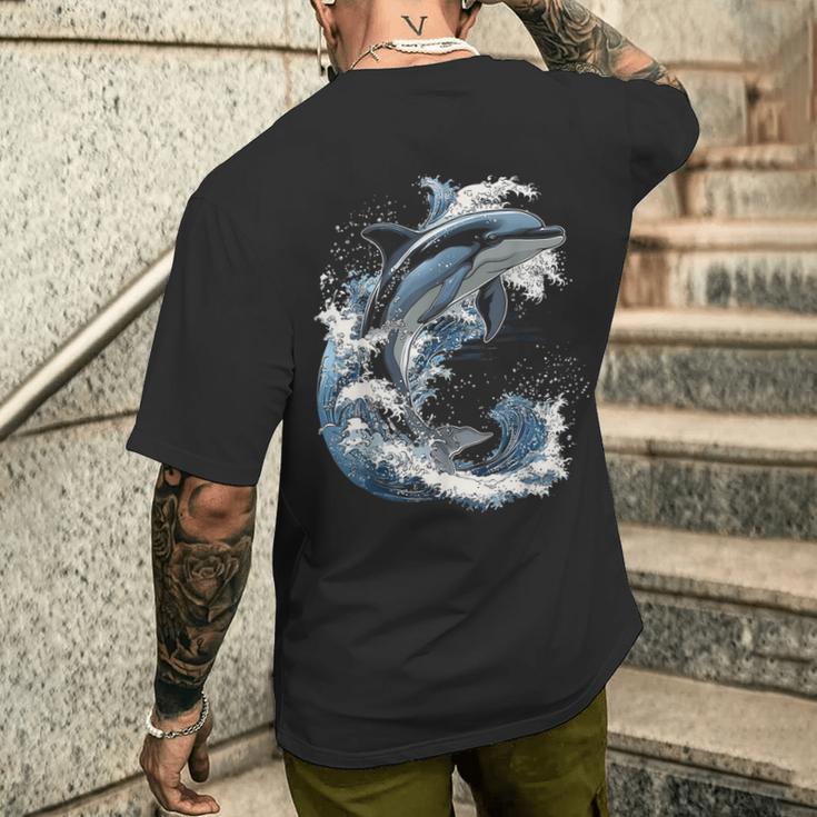 Delphin Tier Motiv Kunstwerk Delfin T-Shirt mit Rückendruck Geschenke für Ihn