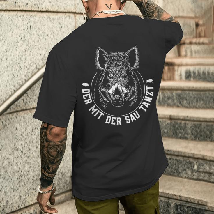 Der Mit Der Sau Tanzt Wildboar T-Shirt mit Rückendruck Geschenke für Ihn