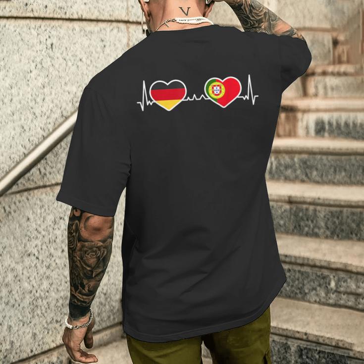 Deutschland Portugal Herz Liebe Herzlinie T-Shirt mit Rückendruck Geschenke für Ihn