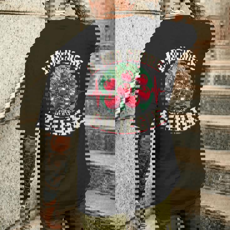 Divertente Ciliegia Il Mio Cuore Batte Per Le Ciliegie T-shirt da uomo con stampa posteriore Regalos para él