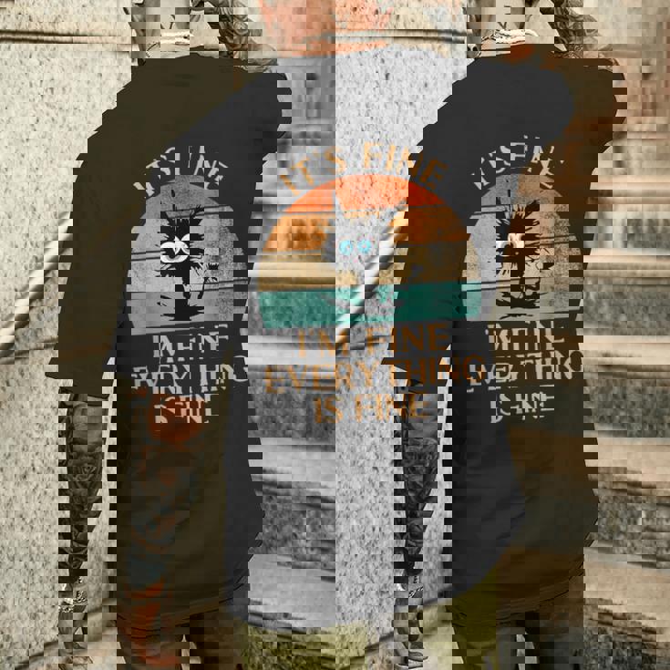 Divertido Gato Negro Retro Está Bien Estoy Bien Todo Está Bien Camiseta Hombre Estampado Espalda Regalos para él