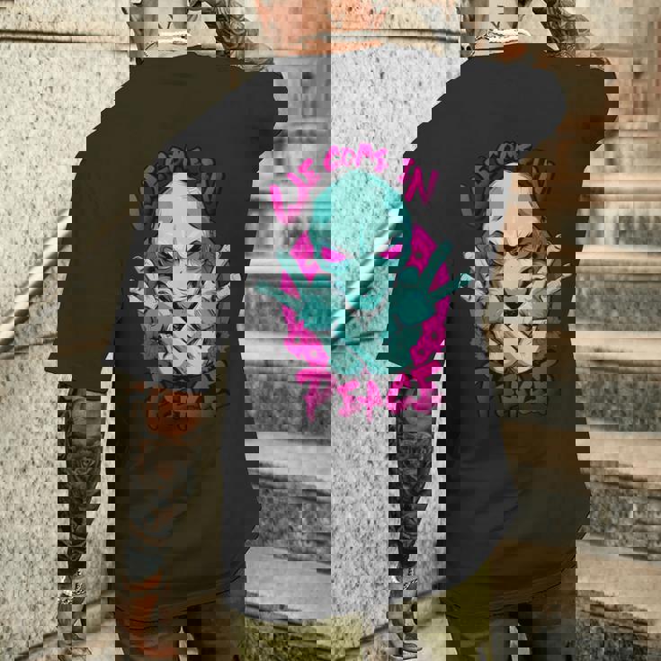 Donna Trippy We Come In Peace Sci Fi Humor Et Ufo Alien Lover Con Collo A T-shirt da uomo con stampa posteriore Regalos para él