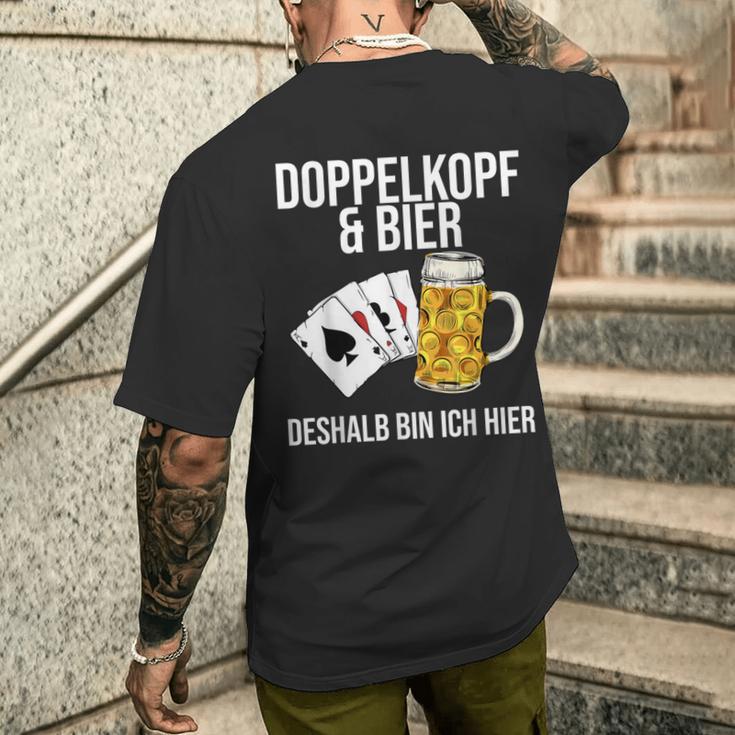 Doppelkopf Und Bier Da Bin Ich Hier T-Shirt mit Rückendruck Geschenke für Ihn