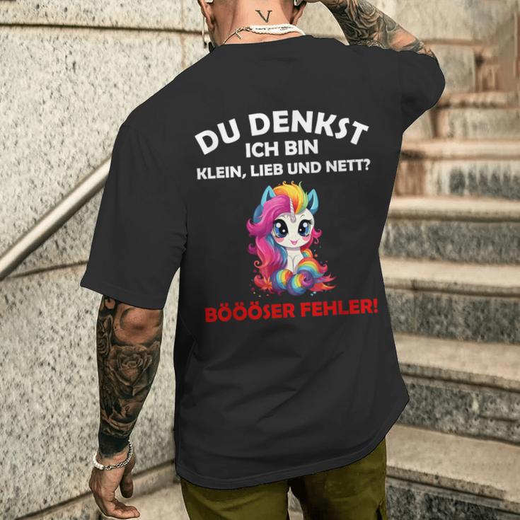 Du Denkst Ich Bin Klein Lieb Und Nett Cute Unicorn T-Shirt mit Rückendruck Geschenke für Ihn