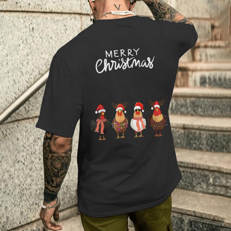 Frohe Weihnachten Hühner Mit Weihnachtsmützen Süßer Hühnerliebhaber T-Shirt mit Rückendruck Geschenke für Ihn