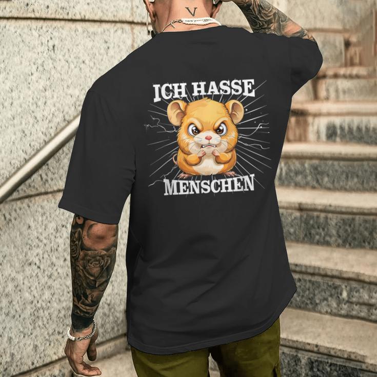 Hamster Meme Based Ich Hasse Menschen T-Shirt mit Rückendruck Geschenke für Ihn