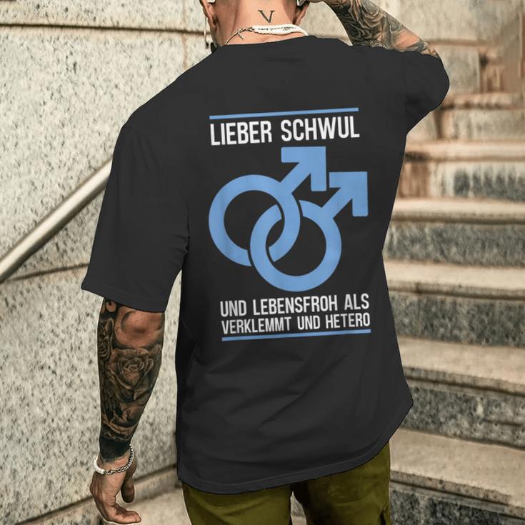 Gay Lieber Schwul Und Lebensfroh Alserlemmund Hetero T-Shirt mit Rückendruck Geschenke für Ihn