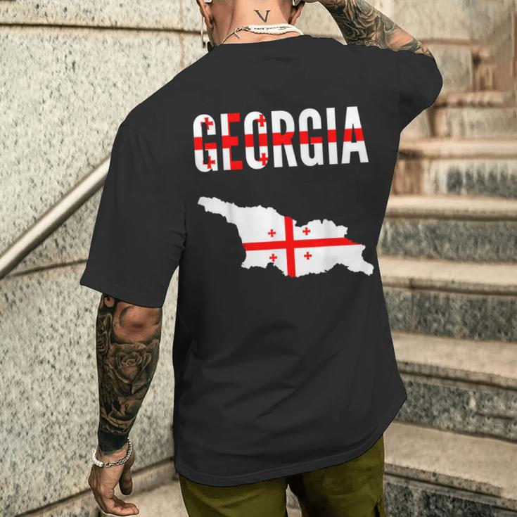 Georgian Georgian Map Flag T-Shirt mit Rückendruck Geschenke für Ihn