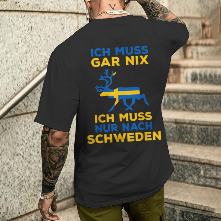 Ich Muss Nur Nach Sweden Scandinavia Nordlicht T-Shirt mit Rückendruck Geschenke für Ihn