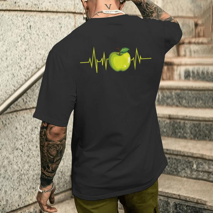 Green Apple Fruit Heartbeat Ecgegan T-Shirt mit Rückendruck Geschenke für Ihn