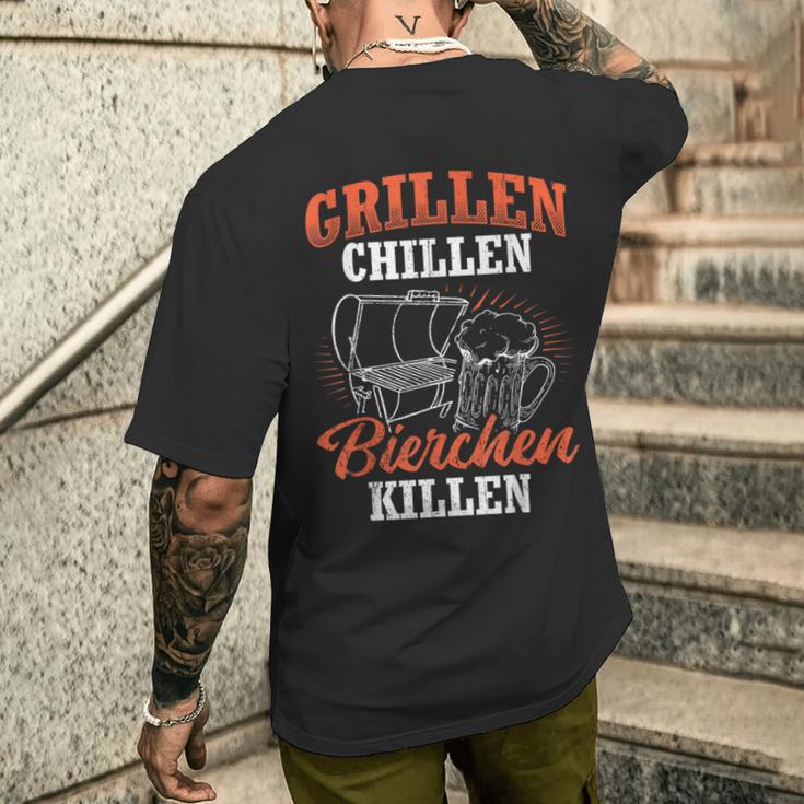 Grillen Chillen Bierchen Killen Saying S T-Shirt mit Rückendruck Geschenke für Ihn