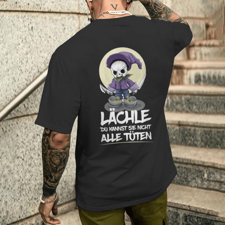 Grim Reaper Lächle Du Kannst Sie Nicht Alle Töten Skeleton T-Shirt mit Rückendruck Geschenke für Ihn