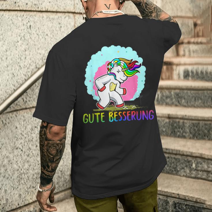 Gute Besserung Unicorn Unicorn Belly Pain Sick Flu T-Shirt mit Rückendruck Geschenke für Ihn