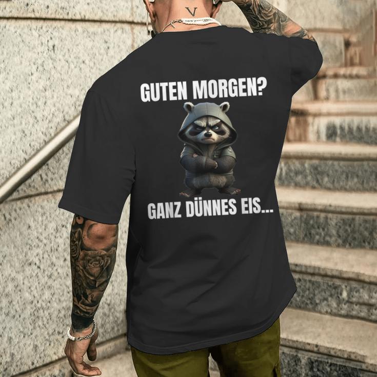 Guten Morgen Ganz Dünnes Eis Kaffee Quote Raccoon T-Shirt mit Rückendruck Geschenke für Ihn