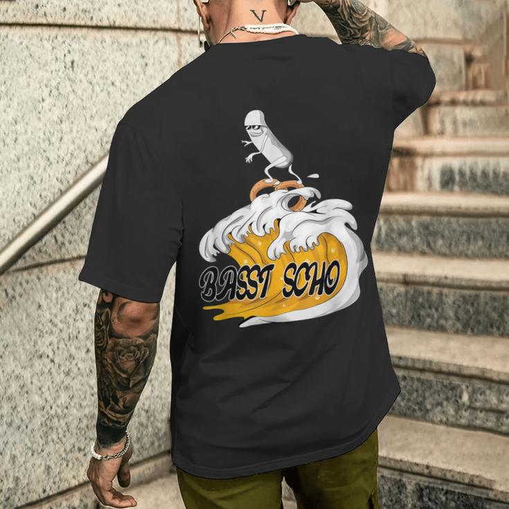 Hefeweizen Welle Mit Surfende Weißwurst Basst Scho Pretzel T-Shirt mit Rückendruck Geschenke für Ihn