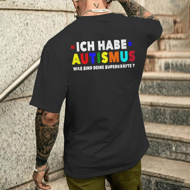 Ich Bin Autist Was Sind Deine Superkräfte Autismusbewusstsein German T-Shirt mit Rückendruck Geschenke für Ihn