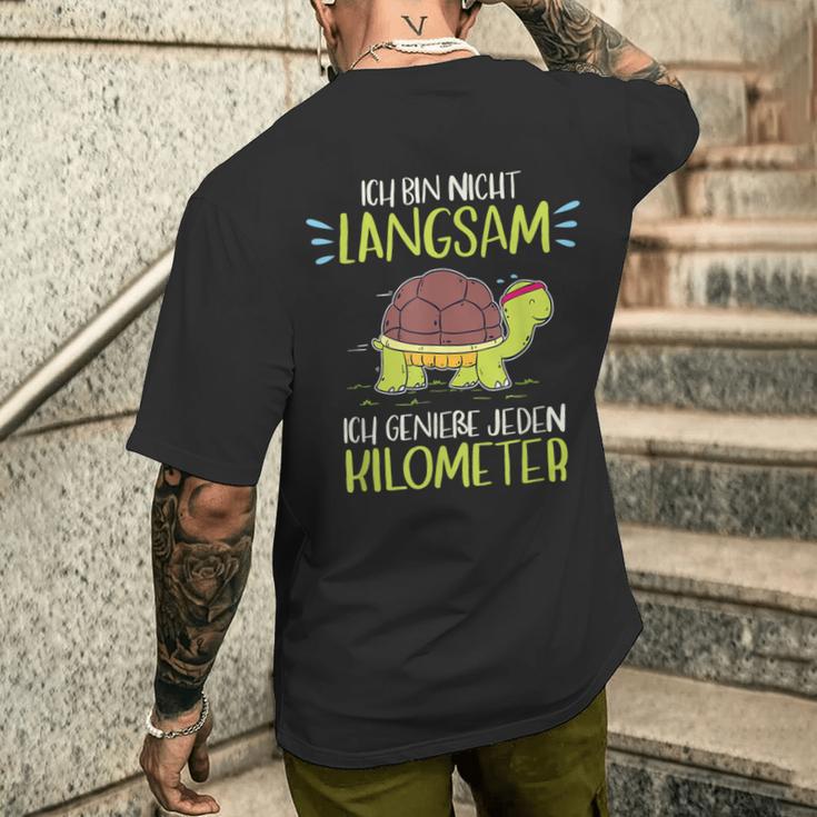 Ich Bin Nicht Langsam Ich Genießen Jeden Kilometer Running T-Shirt mit Rückendruck Geschenke für Ihn