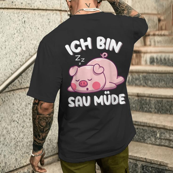 Ich Bin Sau Müde Schwin Sleep T-Shirt mit Rückendruck Geschenke für Ihn