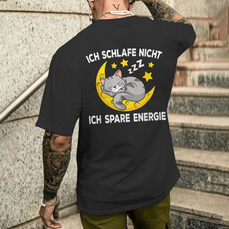 Ich Schlafe Nicht Ich Spare Energie Cat Nightdress T-Shirt mit Rückendruck Geschenke für Ihn