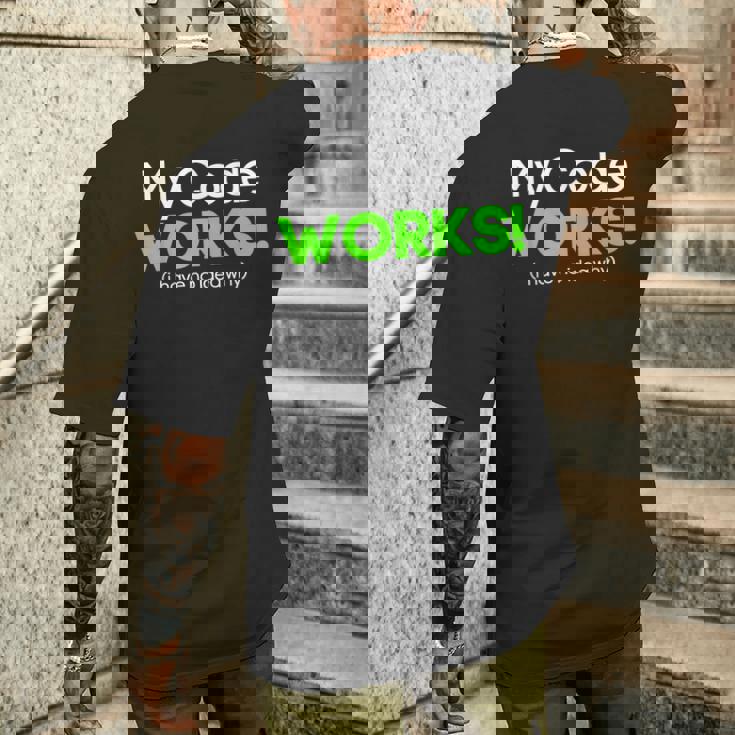 Il Mio Codice Funziona Nerd Computer Science Divertente T-shirt da uomo con stampa posteriore Regalos para él