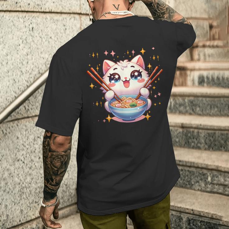 Katze Ramen Essen Nudeln Manga Anime Japanisch Kawaii Cute T-Shirt mit Rückendruck Geschenke für Ihn