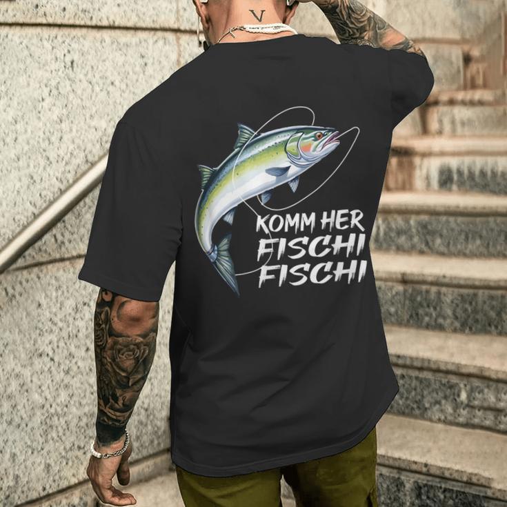 Komm Her Fischi Fischi Slogan Fishing T-Shirt mit Rückendruck Geschenke für Ihn