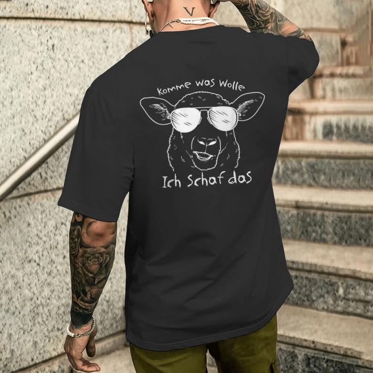 Komme Was Wolle Ich Schaf Das Optimism Postitiv Sheep Fun T-Shirt mit Rückendruck Geschenke für Ihn