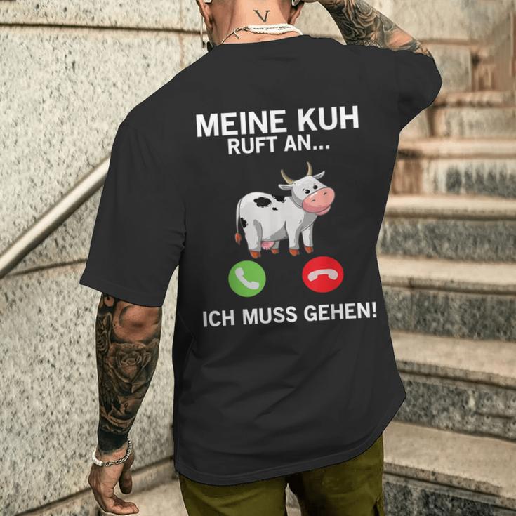 Kuh Ruft An Ich Muss Gehen T-Shirt mit Rückendruck Geschenke für Ihn