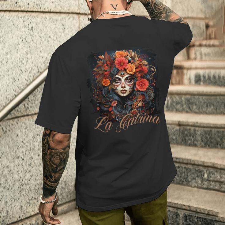 La Catrina Cool Dia De Los Muertos La Catrina T-Shirt mit Rückendruck Geschenke für Ihn